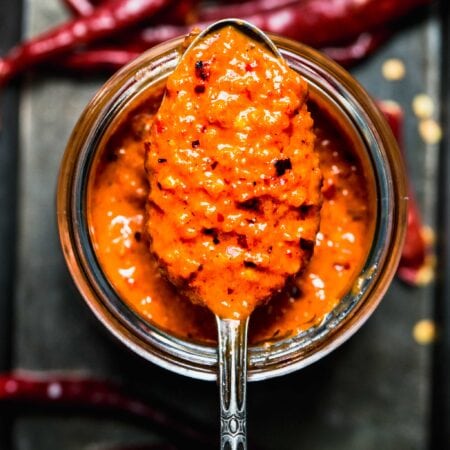 Spoonful of peri peri sauce.