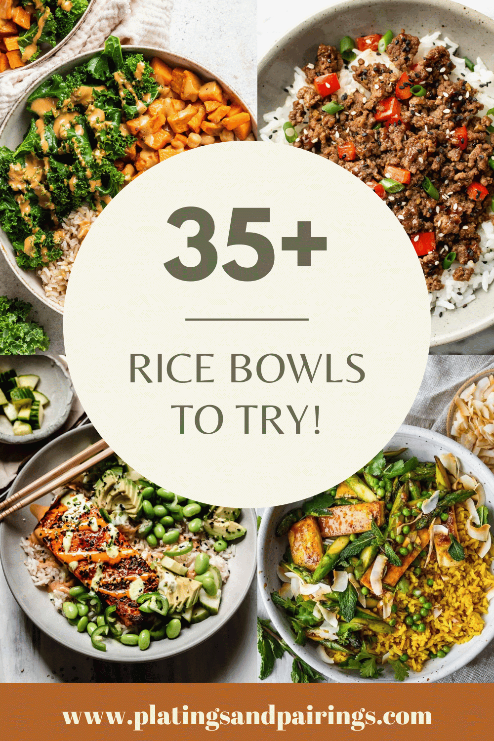 Collage of rice bowl recipes with text overlay.