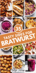 Collage of what to serve with bratwurst with text overlay.