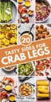COLLAGE OF SIDES FOR CRAB LEGS WITH TEXT OVERLAY.