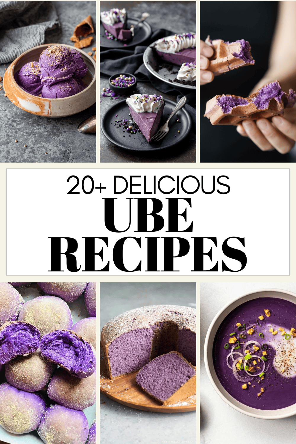 Collage of ube recipes with text overlay.