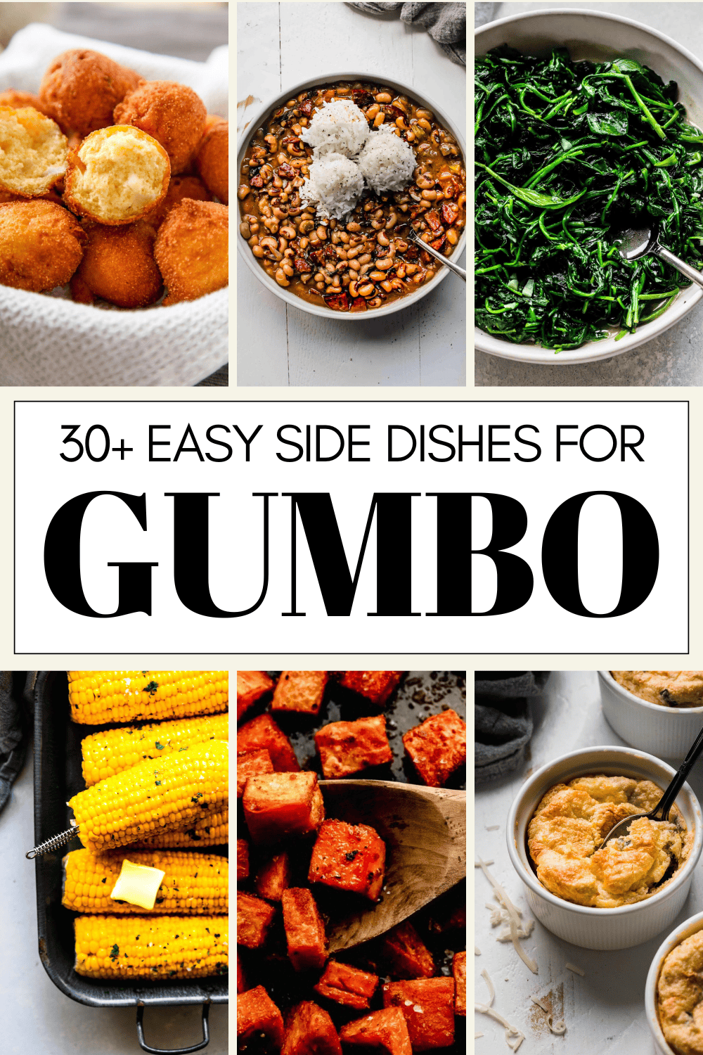 Collage of what to serve with gumbo with text overlay.