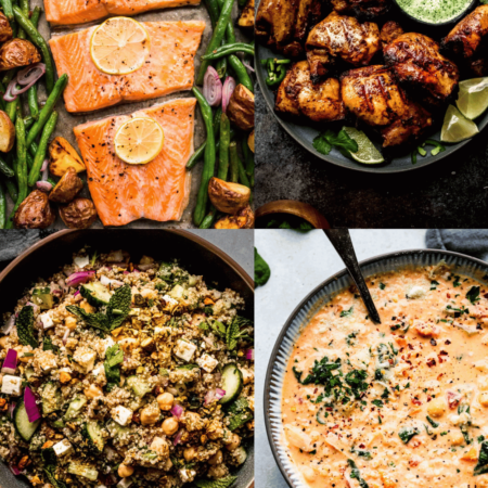 Collage of high protein recipes.