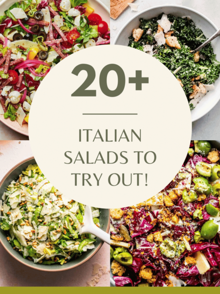 Collage of Italian salads with text overlay.