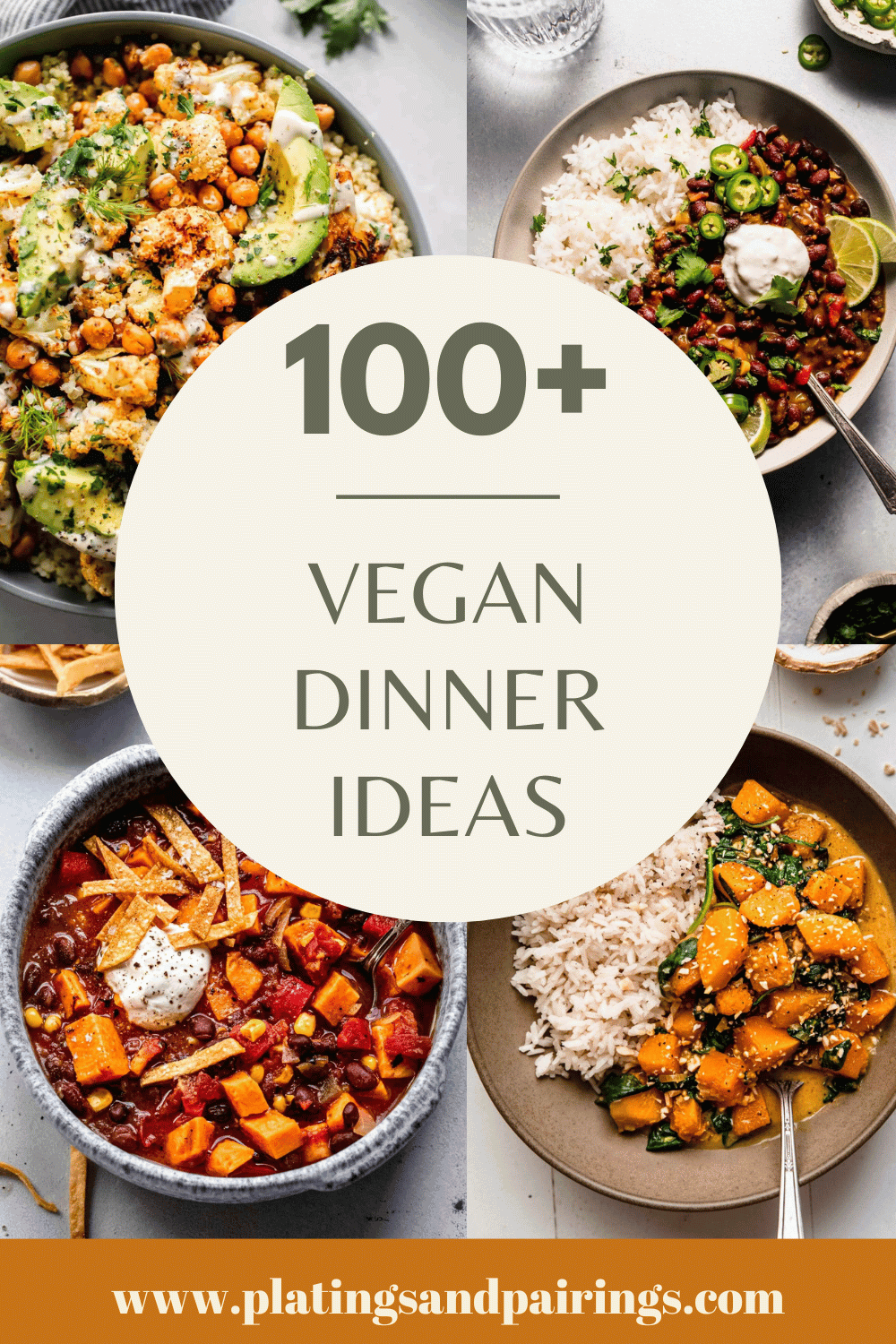 Collage of vegan dinner recipes with text overlay.