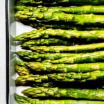 Close up of blanched asparagus spears.