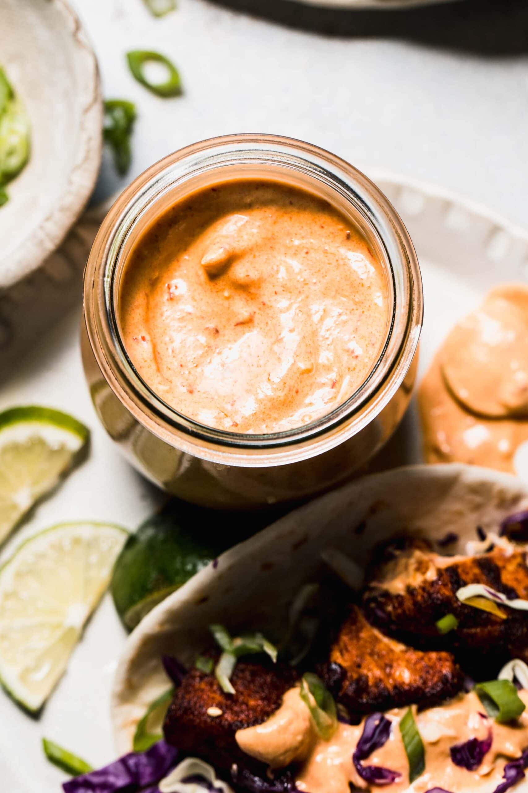 Jar of creamy fish taco sauce.