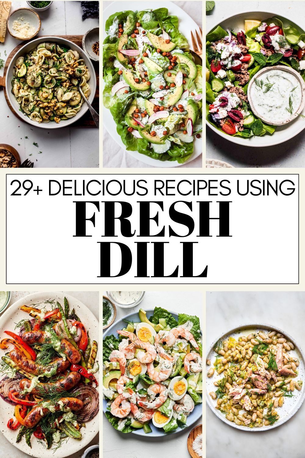 Collage of fresh dill recipes with text overlay.