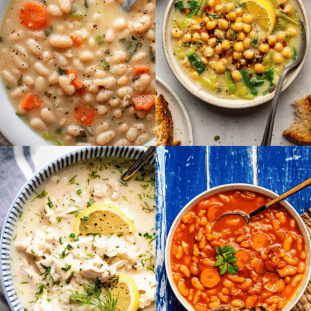 Collage of greek soups.