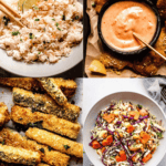 Collage of side dishes for coconut shrimp.