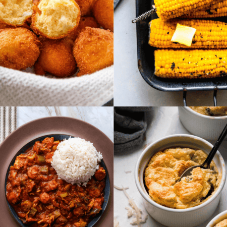 COLLAGE OF WHAT TO SERVE WITH GUMBO.