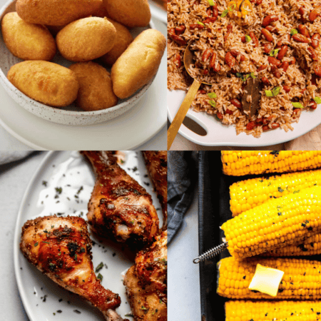 Collage of what to serve with jerk chicken.