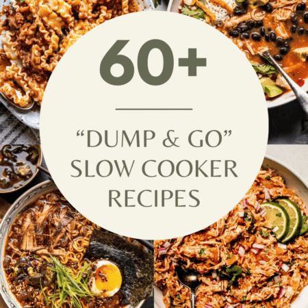 Collage of dump and go slow cooker recipes with text overlay.