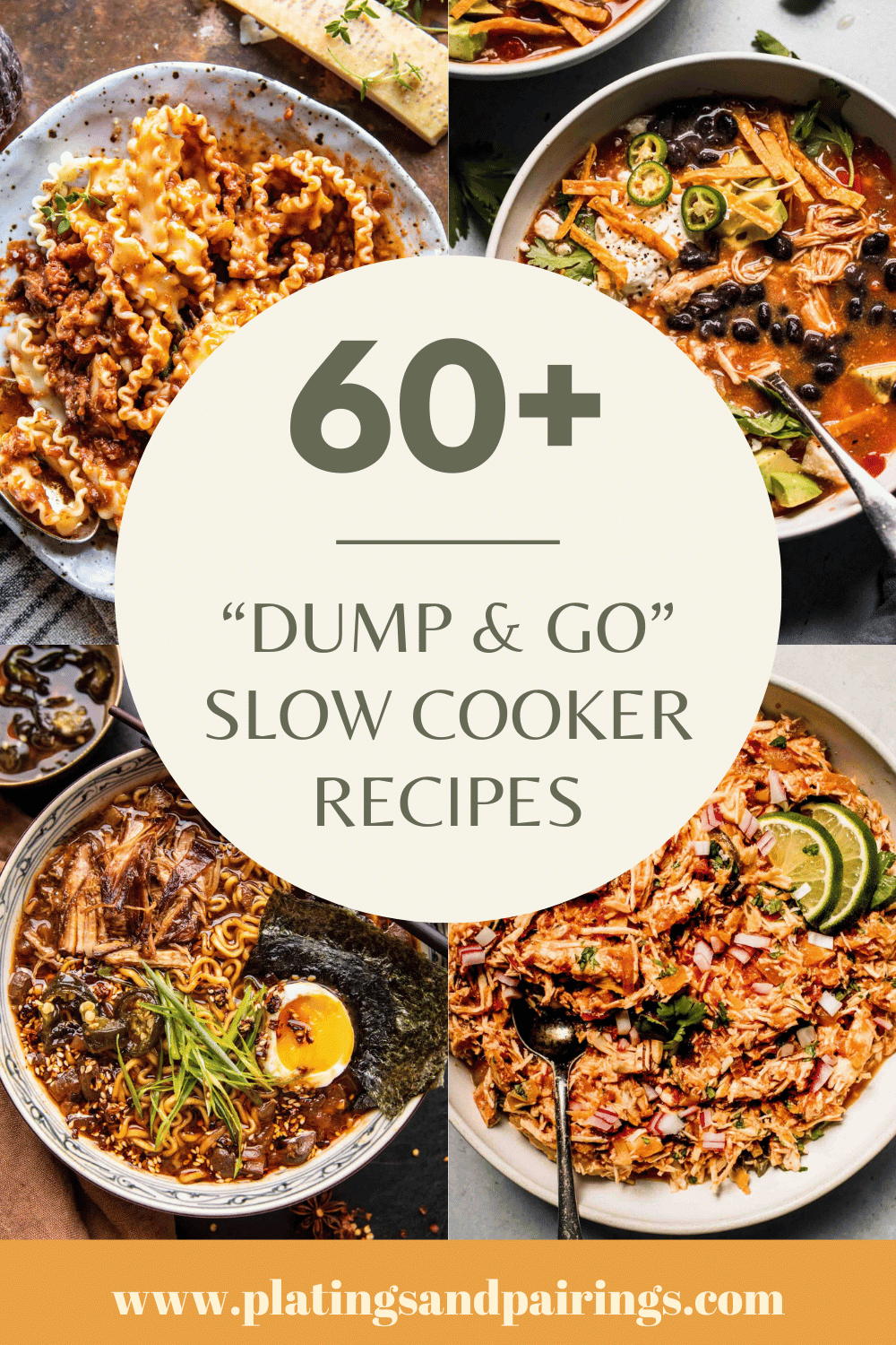 Collage of dump and go slow cooker recipes with text overlay.