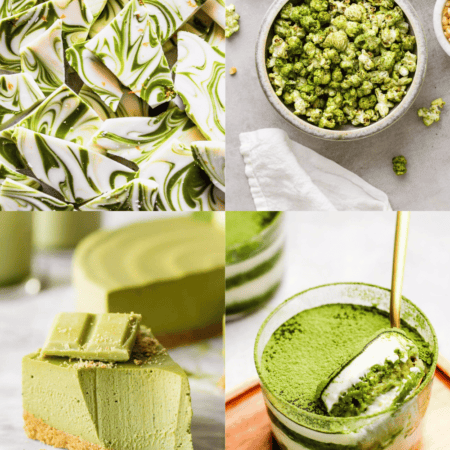 Collage of matcha recipes.