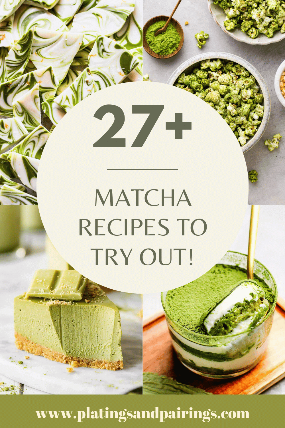 Collage of matcha recipes with text overlay.