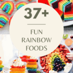 Collage of rainbow foods with text overlay.