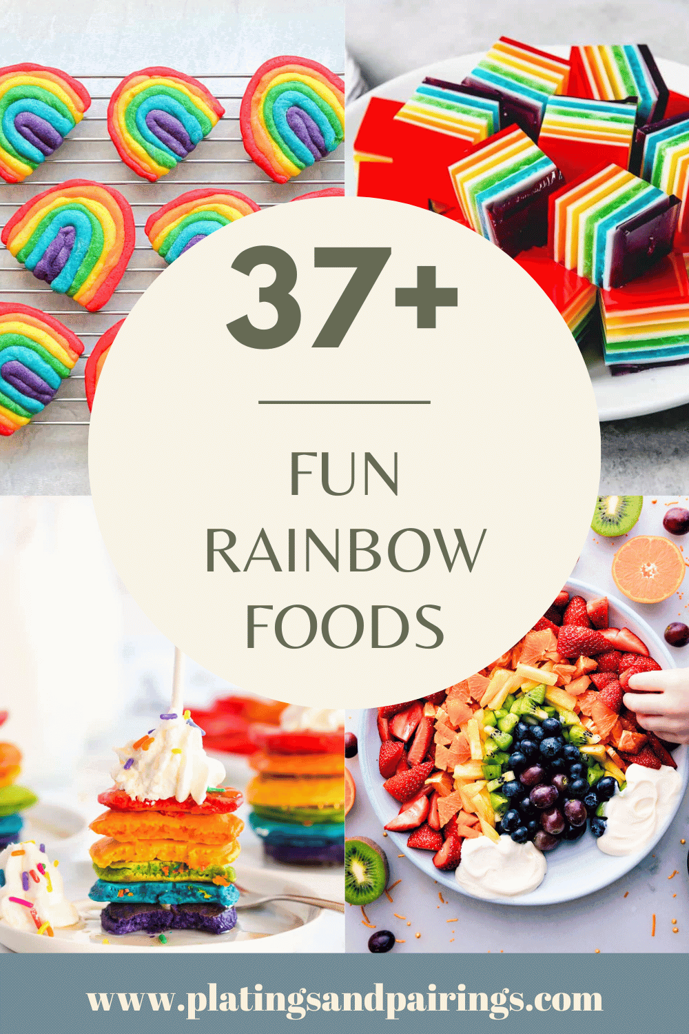 Collage of rainbow foods with text overlay.