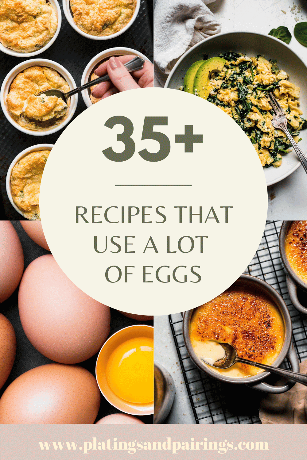 Collage of recipes that use a lot of eggs with text overlay.