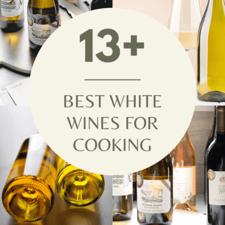 Collage of white wines for cooking with text overlay.