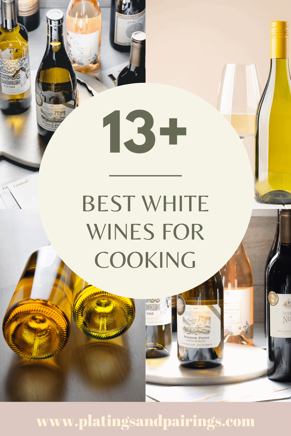 Collage of white wines for cooking with text overlay.