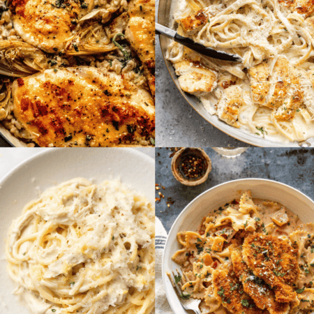 Collage of chicken pasta recipes.