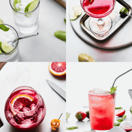 Collage of drinks that use simple syrup.