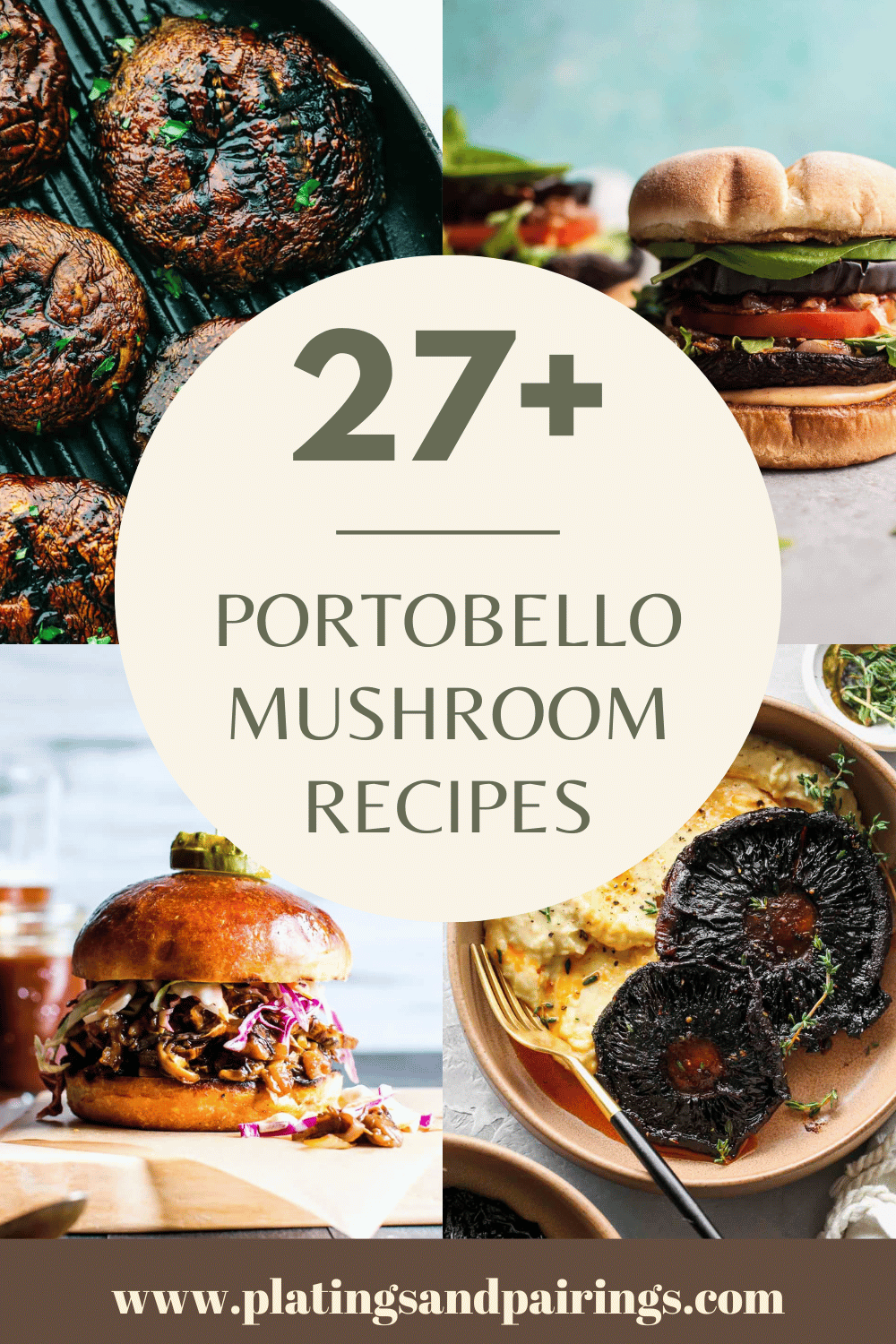 Collage of portobello mushroom recipes with text overlay.