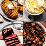 Collage of sides for filet mignon.