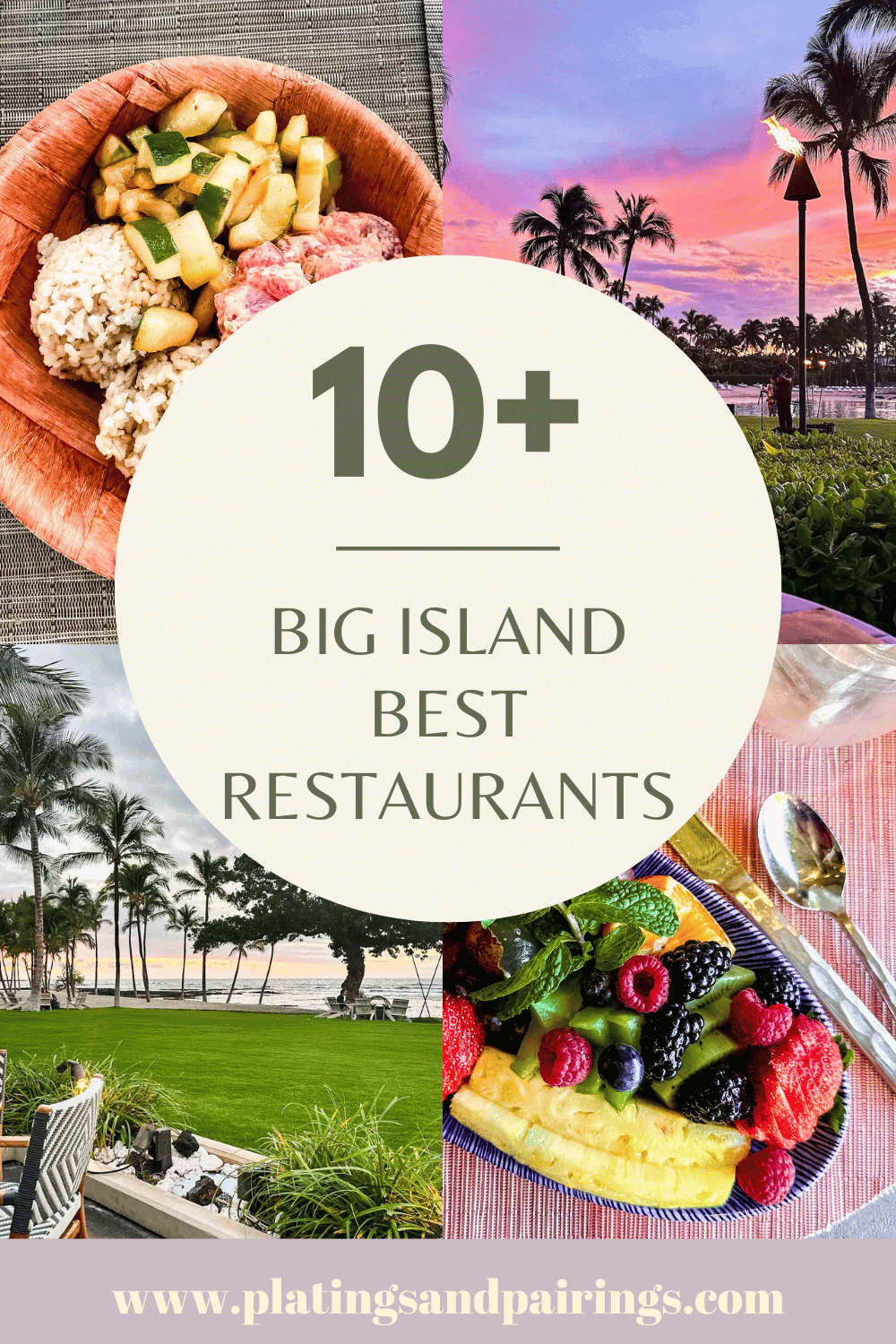 Collage of the best restaurants on the big island with text overlay.