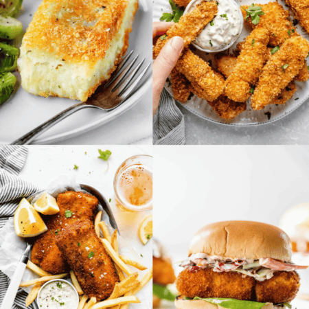 Collage of breaded cod recipes.