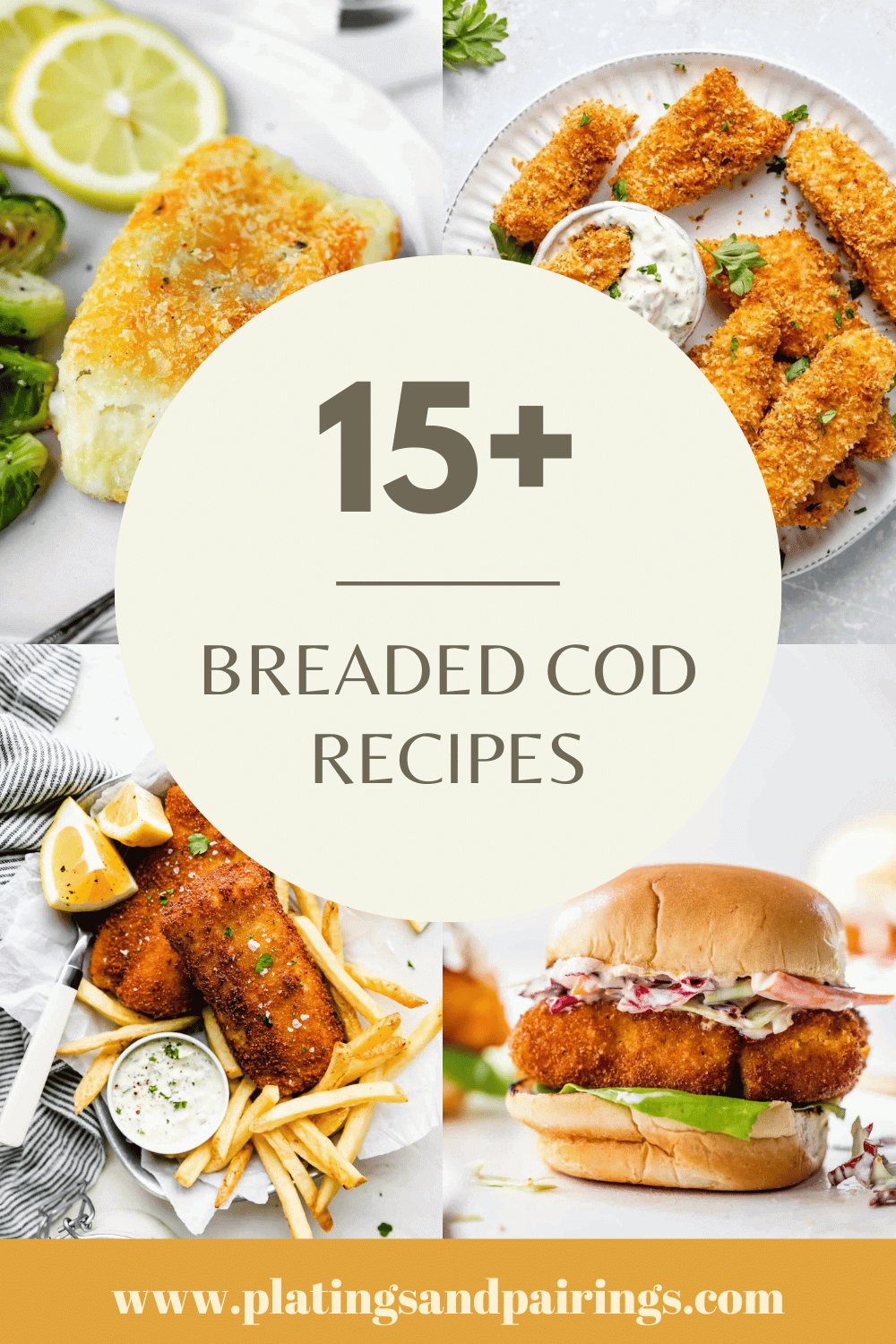 Collage of breaded cod recipes with text overlay.