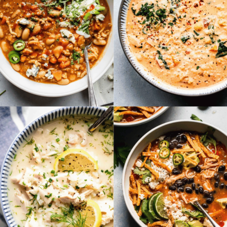 Collage of high protein soups.