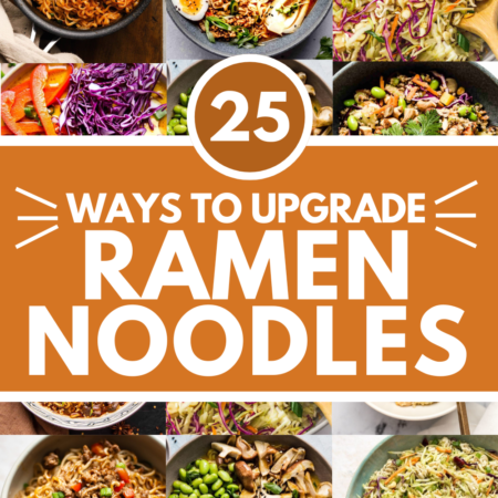 Collage of recipes that use ramen noodles with text overlay.
