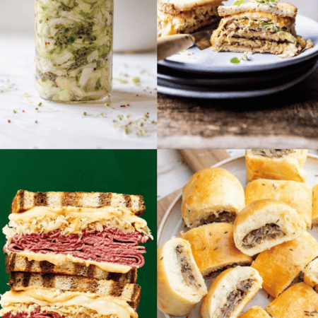 Collage of recipes that use sauerkraut.