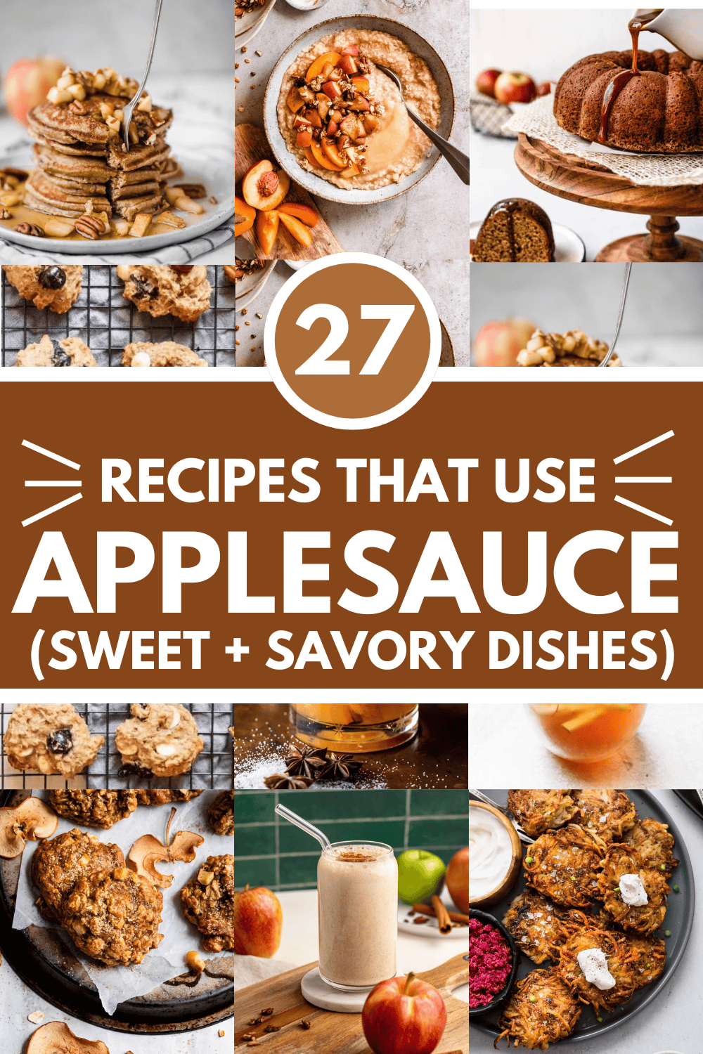 Collage of recipes that use applesauce with text overlay.