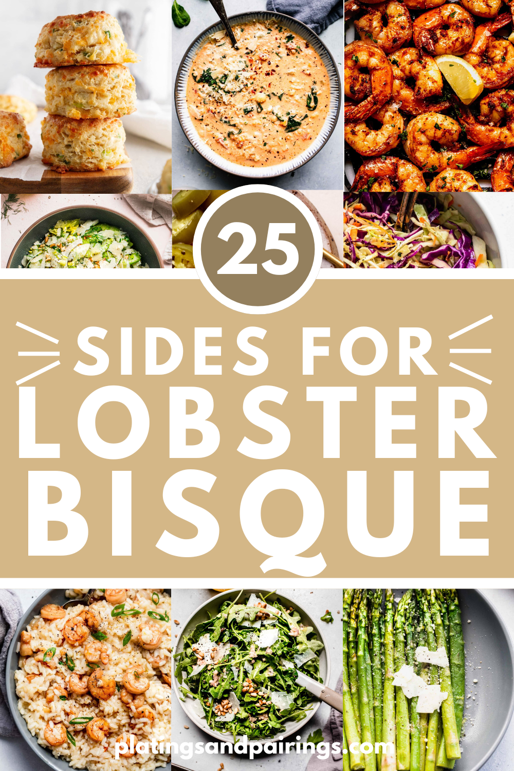 Collage of lobster bisque side dishes with text overlay.
