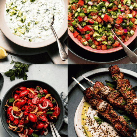 Collage of sides for kebabs.
