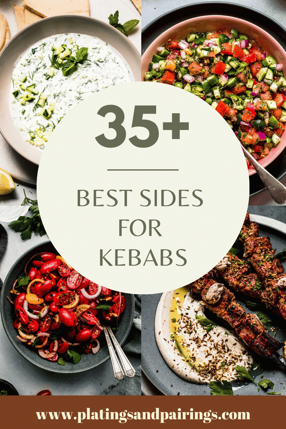 Collage of what to serve with kebabs with text overlay.