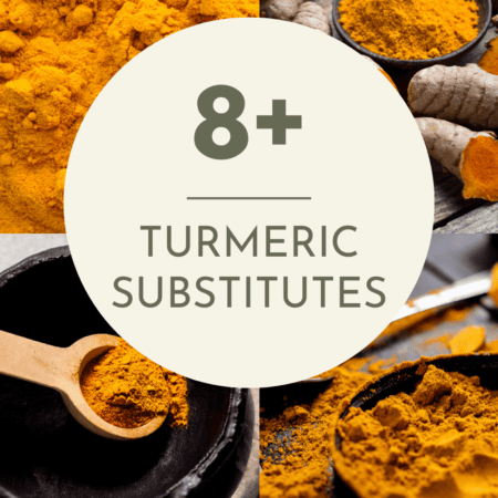 Collage of turmeric substitutes with text overlay.