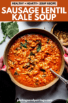 Sausage lentil kale soup pinterest image.