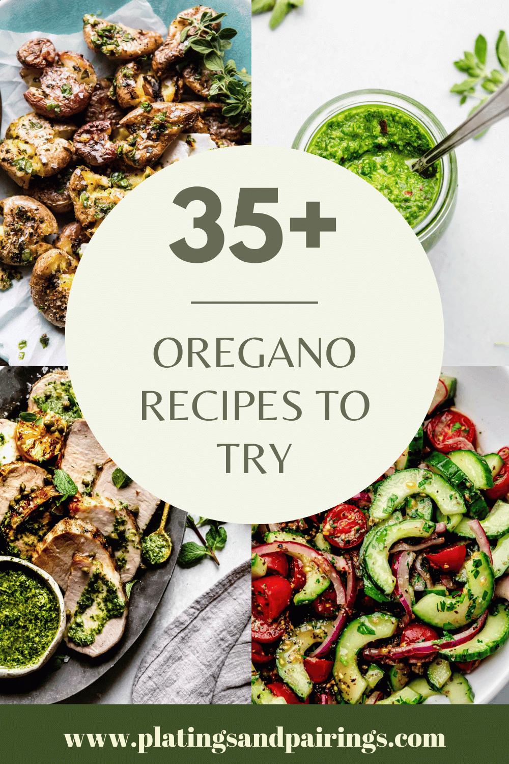 Collage of oregano recipes with text overlay.