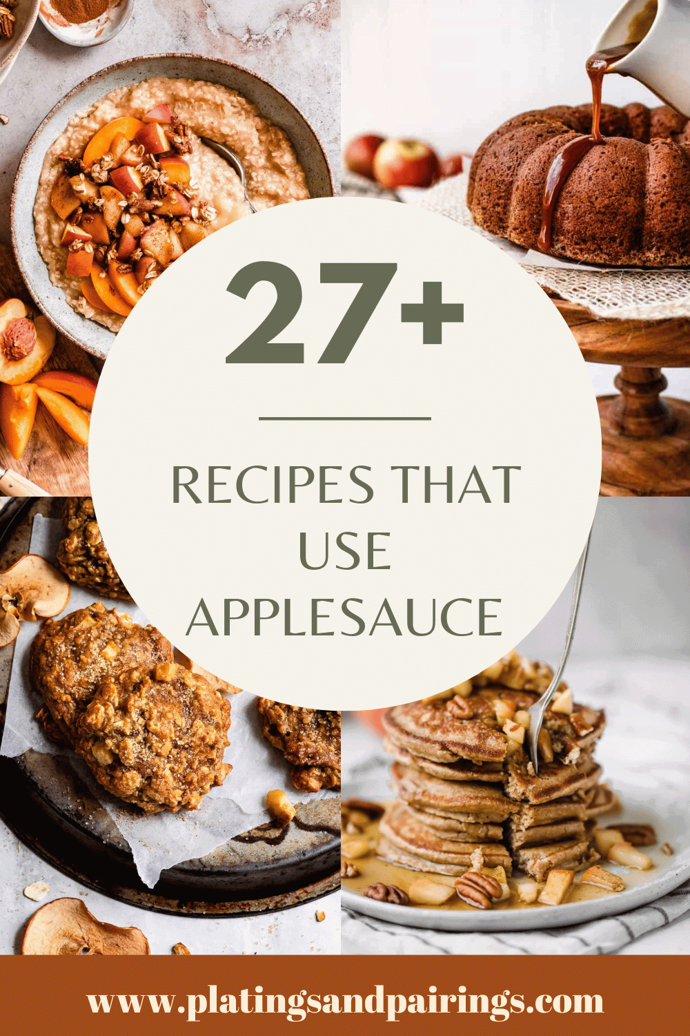 Collage of recipes that use applesauce with text overlay.