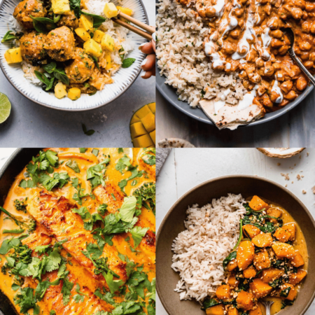 Collage of recipes that use coconut milk.