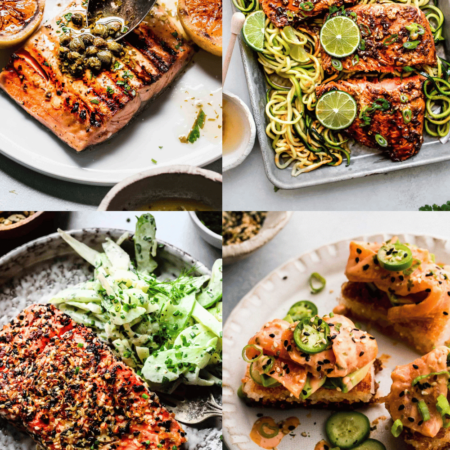 Collage of salmon recipes.