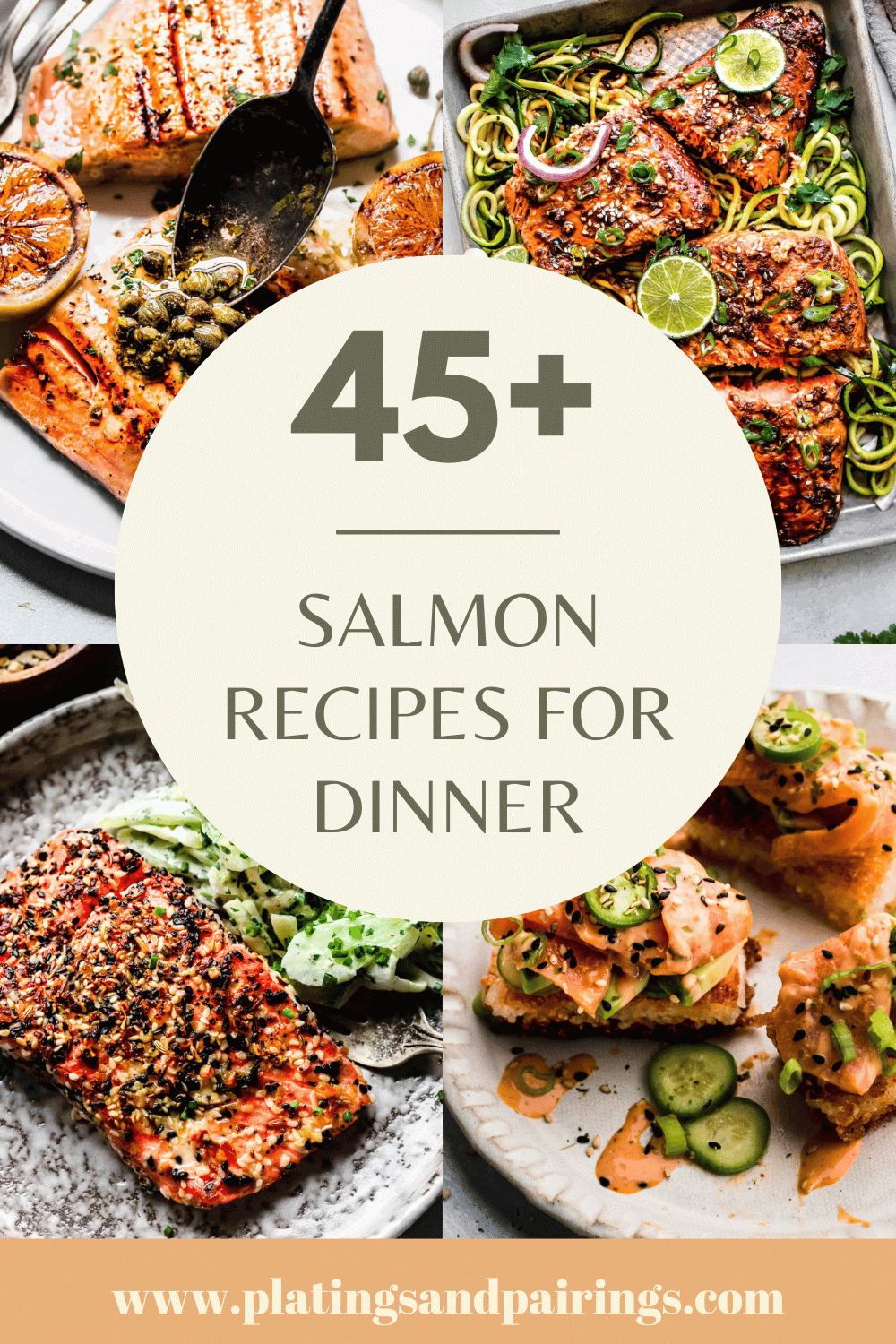 Collage of salmon recipes with text overlay.