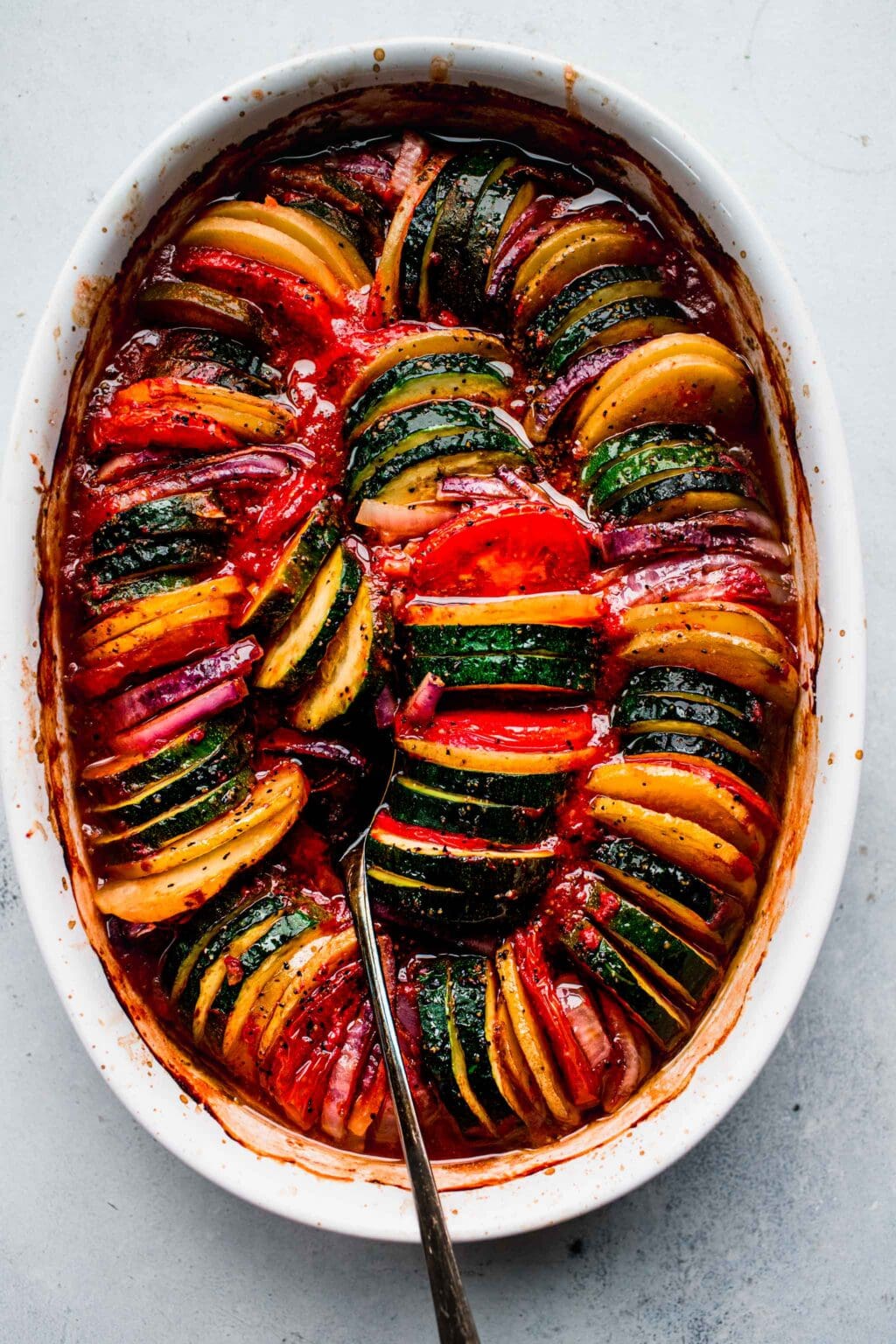 Briam (Traditional Greek Roasted Vegetables)Briam Platings + Pairings