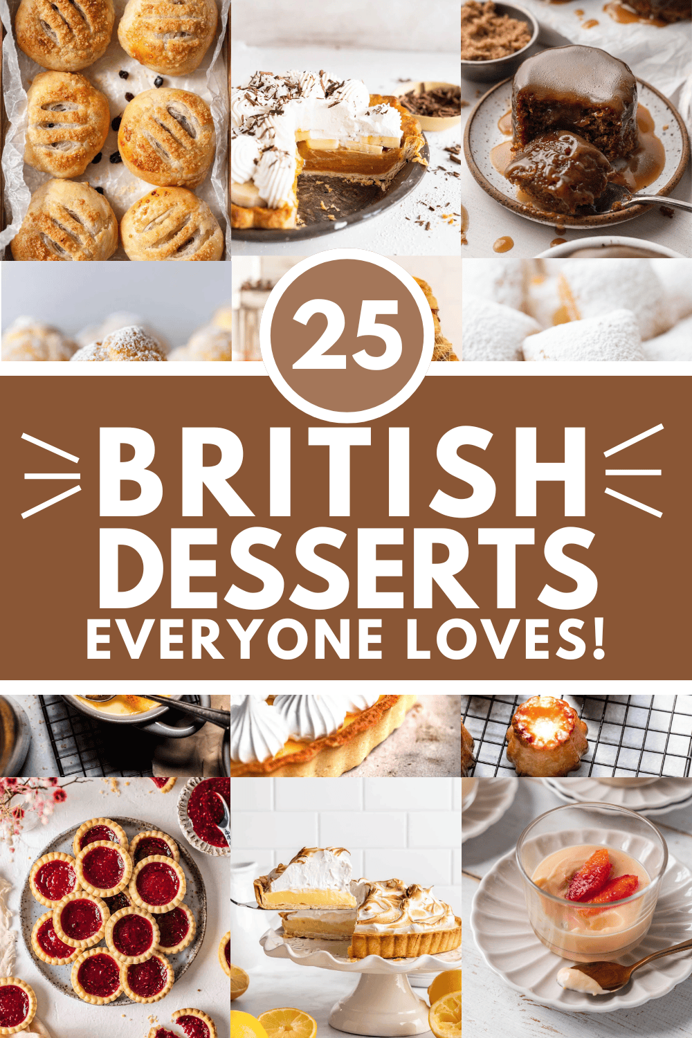 Collage of british desserts with text overlay.