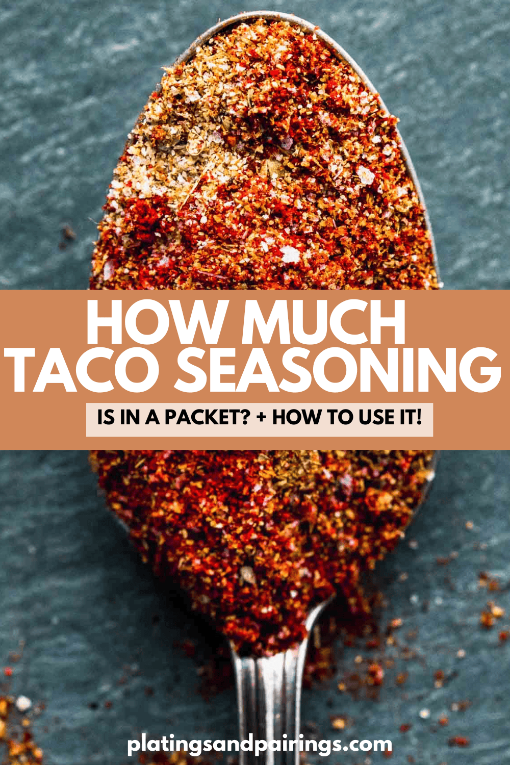 Cover image of taco seasoning on spoon with text overlay.