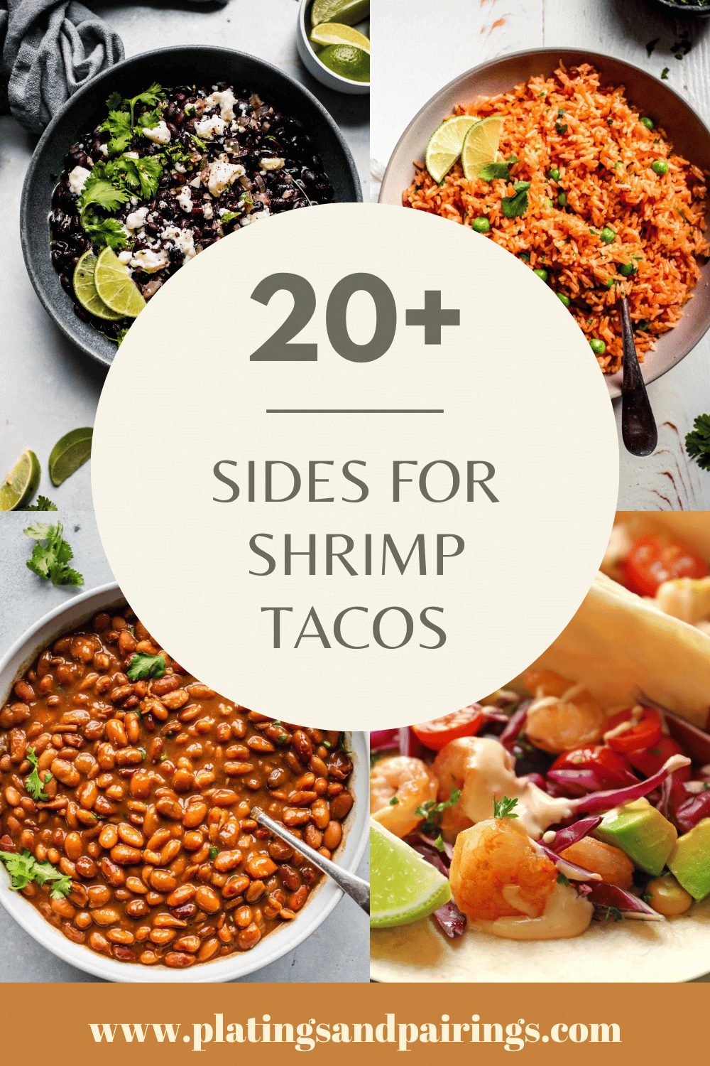 Collage of sides for shrimp tacos with text overlay.